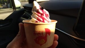 alt="絶品！九重ブルーベリーソースソフトクリーム"