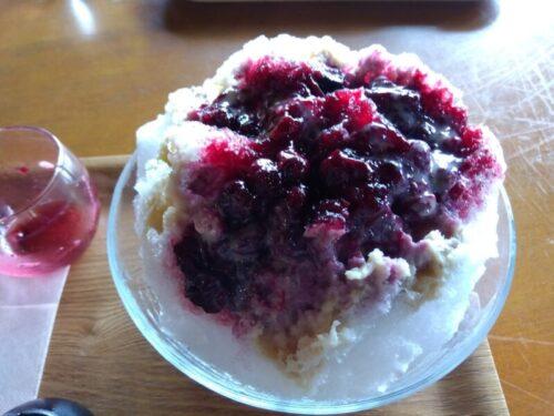 alt="大神ファームのブルーベリーのかかったかき氷”